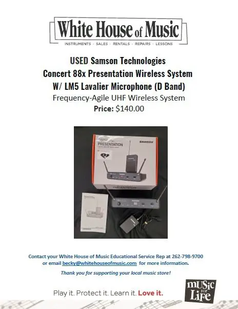Samson Wireless PA System. Price $140.00 USD. Contact Becky@whitehouseofmusic.com