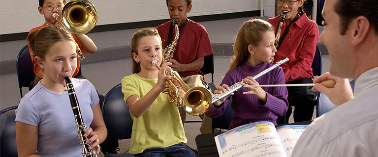 Group of band students playing together